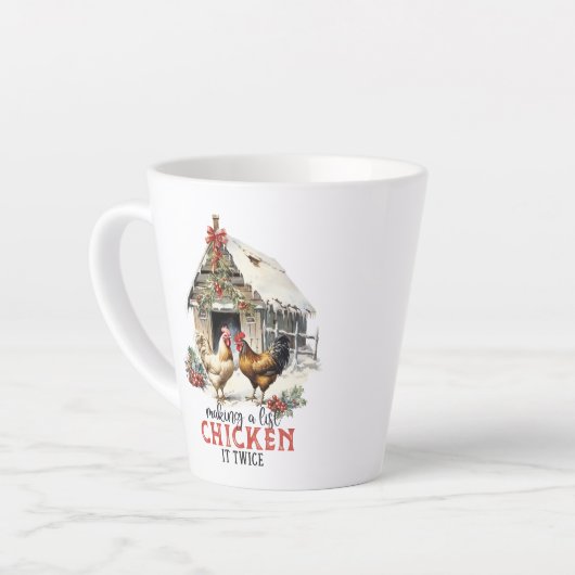 Retro-Bauernhaus, das ein Huhn macht, ist zweimal Milchtasse (Linke Ecke)