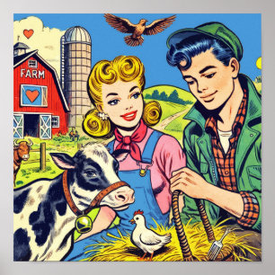 Retro-Bauernhof-Comics Poster
