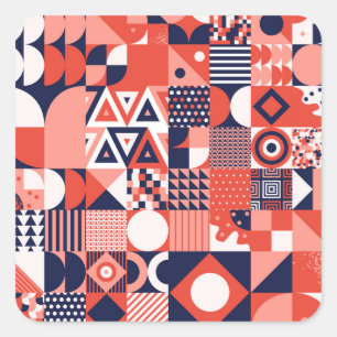 Retro Bauhaus Design, farbenfroh geometrisch. Quadratischer Aufkleber