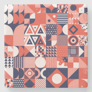 Retro Bauhaus Design, farbenfroh geometrisch. Steinuntersetzer