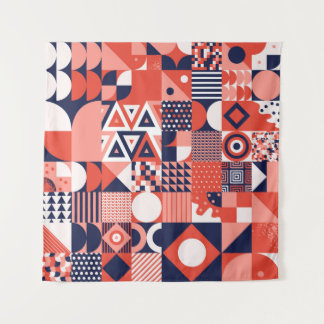 Retro Bauhaus Design, farbenfroh geometrisch. Wandteppich