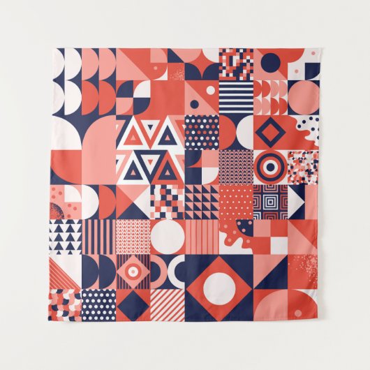 Retro Bauhaus Design, farbenfroh geometrisch. Wandteppich (Vorderseite)