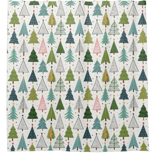 Retro-Bäume Duschvorhang (Vorderseite)
