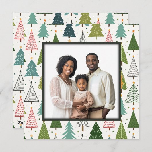 Retro-Bäume Feiertagskarte (Vorne/Hinten)