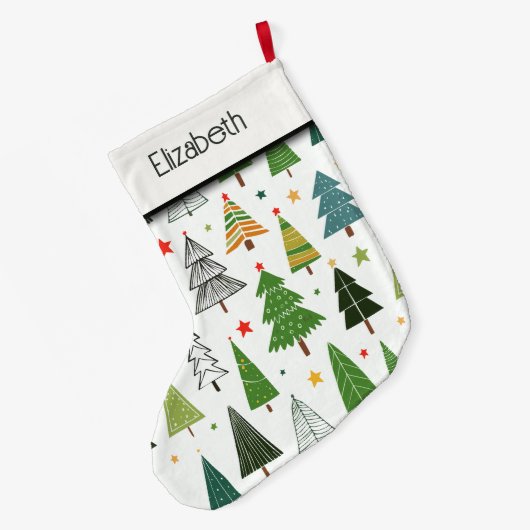 Retro-Bäume Großer Weihnachtsstrumpf (Rückseite (Hängend))