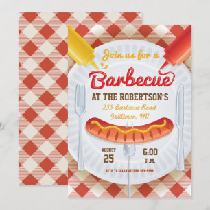 Retro-BBQ-Party-Einladung auf Gingham Einladung
