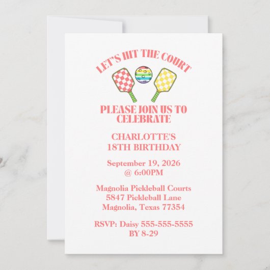 Retro Be Happy Face Pickleball Rainbow Birthday Einladung (Vorderseite)
