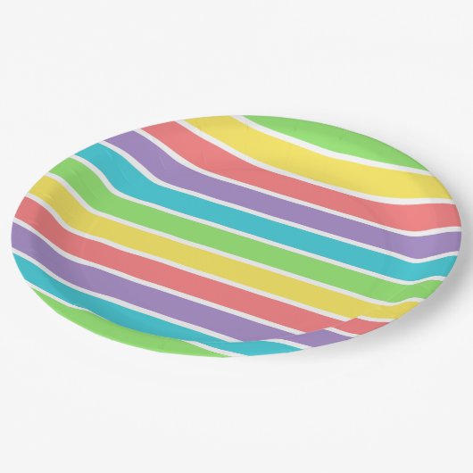 Retro Be Happy Face Pickleball Rainbow Birthday Pappteller (Schrägansicht)