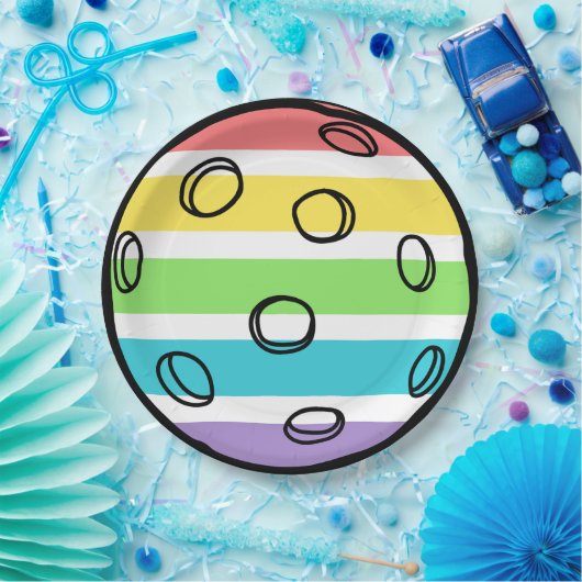 Retro Be Happy Face Pickleball Rainbow Birthday Pappteller (Party)