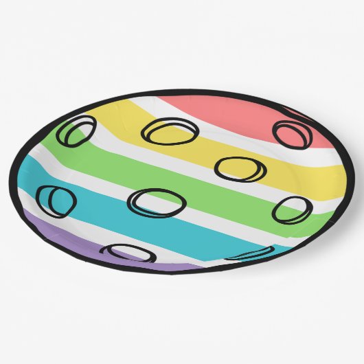 Retro Be Happy Face Pickleball Rainbow Birthday Pappteller (Schrägansicht)