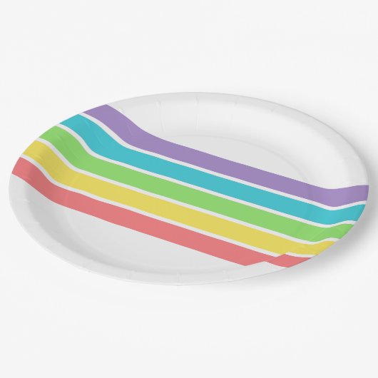 Retro Be Happy Face Pickleball Rainbow Birthday Pappteller (Schrägansicht)