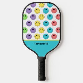 Retro Be Happy Face Pickleball Rainbow Birthday Pickleball Schläger