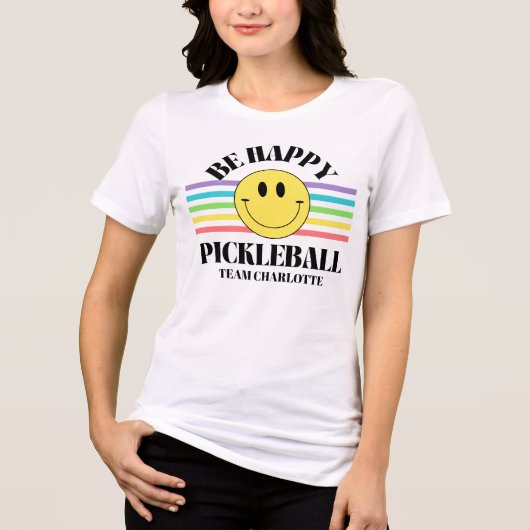 Retro Be Happy Face Pickleball Rainbow Birthday Tri-Blend Shirt (Vorderseite)
