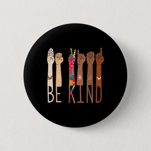 Retro be Kind Hand Sign Language ASL Puzzle Autism Button (Vorderseite)