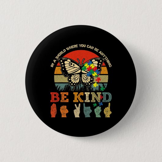 Retro Be Kind Puzzle Butterfly ASL Lehrer Autismus Button (Vorderseite)