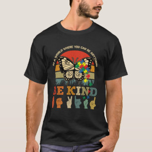 Retro Be Kind Puzzle Butterfly ASL Lehrer Autismus T-Shirt