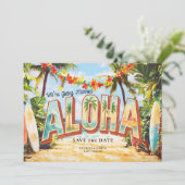 Retro Beach | Aloha Tropical Wedding Save The Date (Stehend Vorderseite)