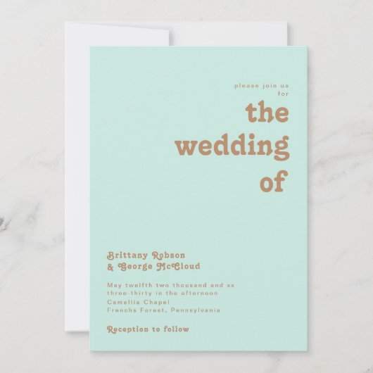 Retro Beach | Aqua die Hochzeit der Einladung (Vorderseite)