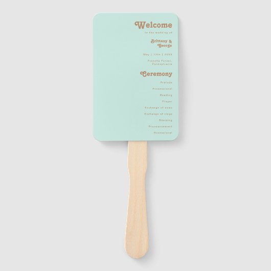 Retro Beach | Aqua Wedding Program Hand Fan Fächer (Vorderseite)