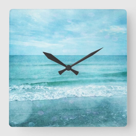 Retro Beach - Aquamarines blaues Wasser an der Küs Quadratische Wanduhr (Vorderseite)