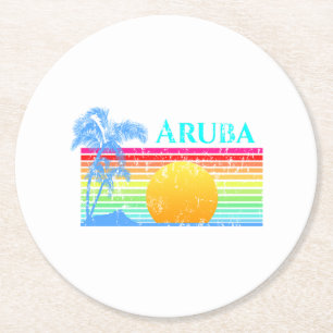 Retro Beach Aruba Sonnenuntergang Runder Pappuntersetzer