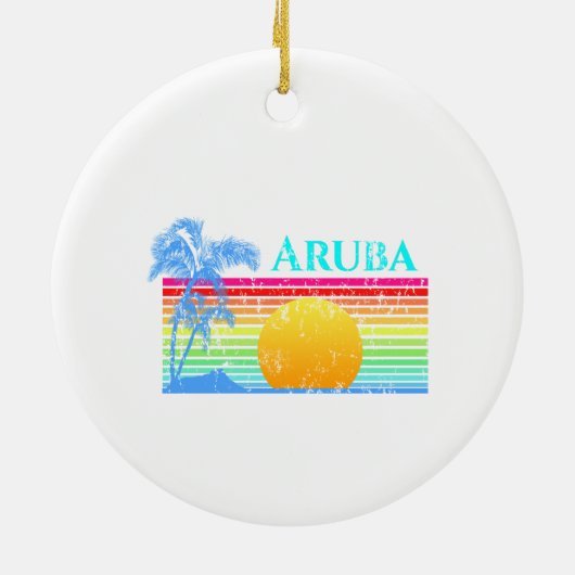 Retro Beach Aruba Sunset Keramik Ornament (Hinten)