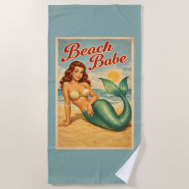Retro Beach Babe Pin-Up Mermaid | Teal Mermaidcore Strandtuch