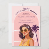Retro Beach Bachelorette Wochenende Ausflug Einladung (Vorderseite)