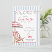 Retro Beach Bacheloretto Einladung (Stehend Vorderseite)