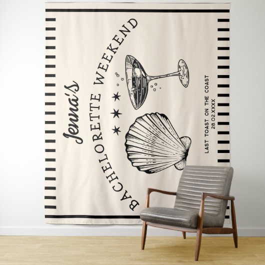 Retro Beach Bacheloretto Wochenende Banner Hinterg Wandteppich (Beispiel)