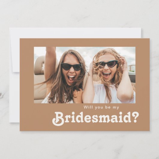 Retro Beach | Brown Foto Bridesmaid Vorschlag Card Einladung (Vorderseite)