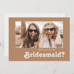 Retro Beach Brown Foto Bridesmaid Vorschlag Card Einladung