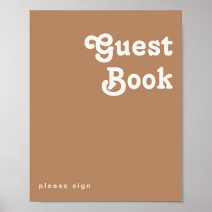 Retro Beach   Brown Guest Book Sign Poster