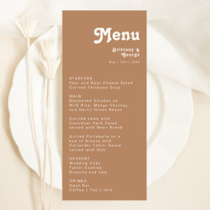 Retro Beach Brown Wedding Dinner Menu Menükarte