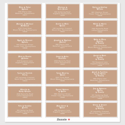 Retro Beach | Brown Wedding Guest Address Sticker (Blatt)