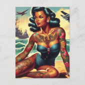 Retro Beach Button-up Postkarte (Vorderseite)