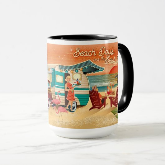 Retro Beach Camper + Klassische Tasse (VorderseiteRechts)