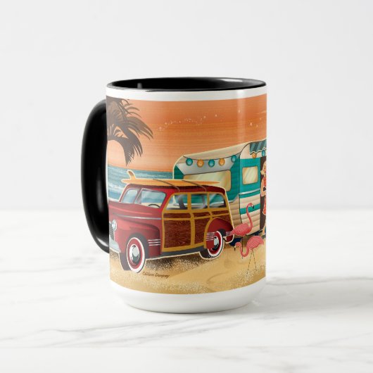 Retro Beach Camper + Klassische Tasse (Vorderseite Links)
