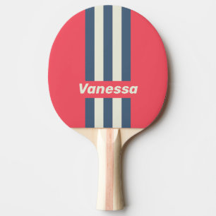 Retro Beach Club Pin gestreift mit Namen Tischtennis Schläger