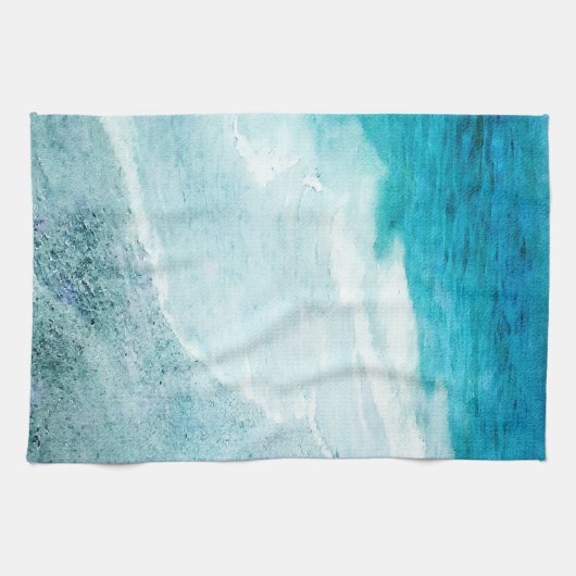 Retro Beach - Coastal Aquamarin Blue Ocean Wasserf Geschirrtuch (Horizontal)