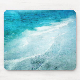 Retro Beach - Coastal Aquamarin Blue Ocean Wasserf Mousepad