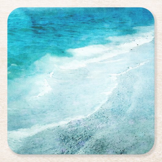 Retro Beach - Coastal Aquamarin Blue Ocean Wasserf Rechteckiger Pappuntersetzer (Vorderseite)