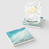 Retro Beach - Coastal Aquamarin Blue Ocean Wasserf Steinuntersetzer (Seitenansicht)