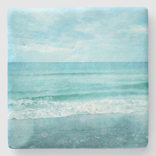 Retro Beach - Coastal Ocean Aquamarin Blue Waterco Steinuntersetzer (Vorderseite)