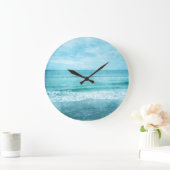 Retro Beach - CoastOcean Aquamarin Blue Watercolor Große Wanduhr (Zuhause)