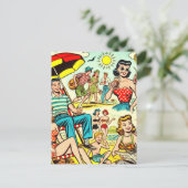 Retro Beach Comic Postkarte (Stehend Vorderseite)