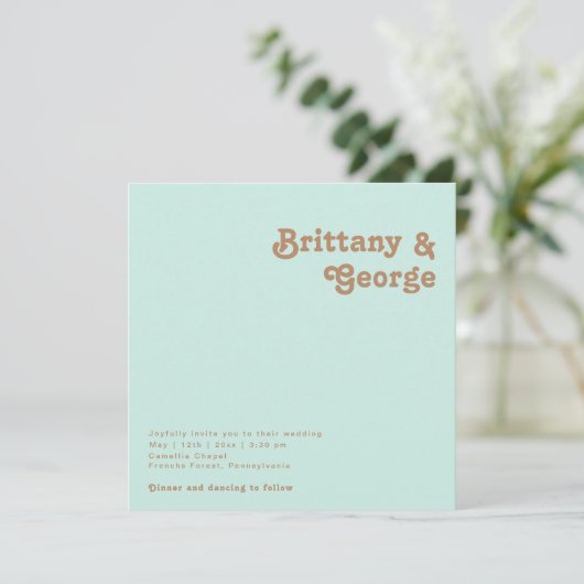 Retro Beach | Einladung zum Hochzeitsfeiern auf de (Stehend Vorderseite)