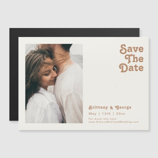 Retro Beach | Elfenbein Save the Date horizontal Magneteinladung (Vorne/Hinten)