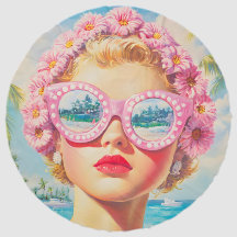 Retro Beach Girl mit Blumenbrille
