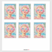 Retro Beach Girl mit Blumenbrille Aufkleber (Blatt)